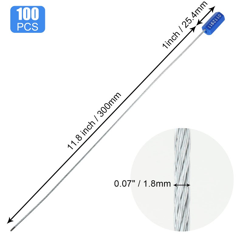 APACALI 100PCS Security Cable Seals  Numbered Tamper Proof Tags  Blue Steel Pull-Tite  Metal Self-Locking Cable  11.8""300mm - Image 2